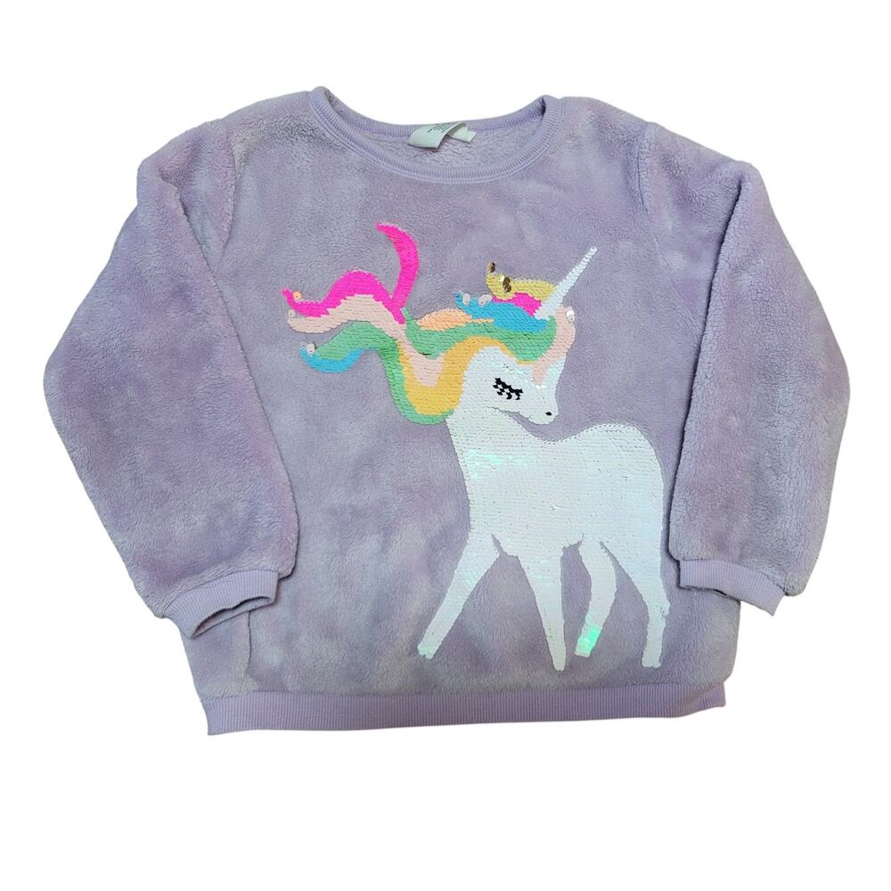 Girls H&M Purple Unicorn Sequence Pull Over Sweatshirt Size 5T 6